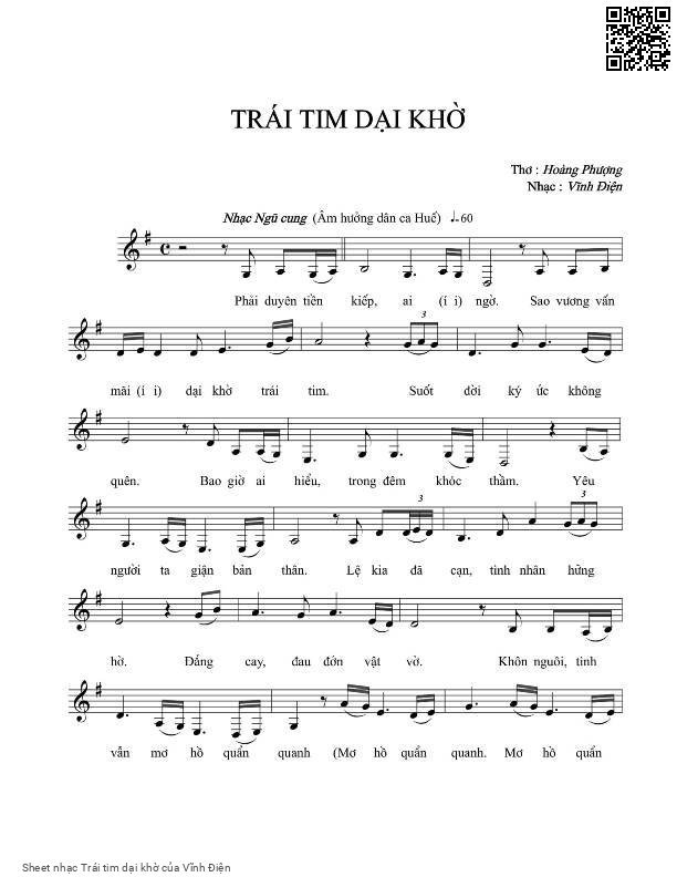 Sheet PDF of Trái tim dại khờ