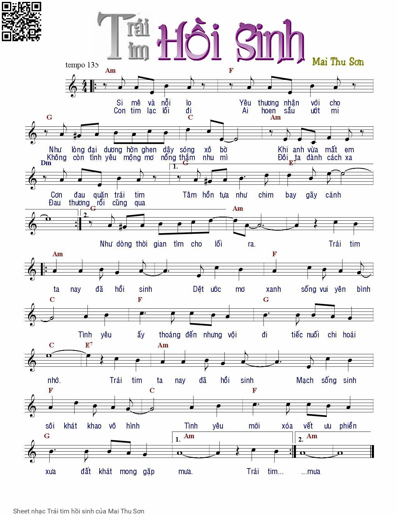 Page 1 of Sheet music PDF Trái tim hồi sinh - Mai Thu Sơn