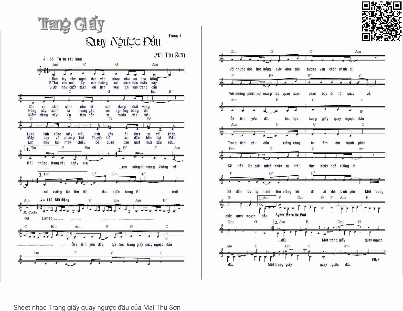 Page 1 of Sheet music PDF Trang giấy quay ngược đầu - Mai Thu Sơn