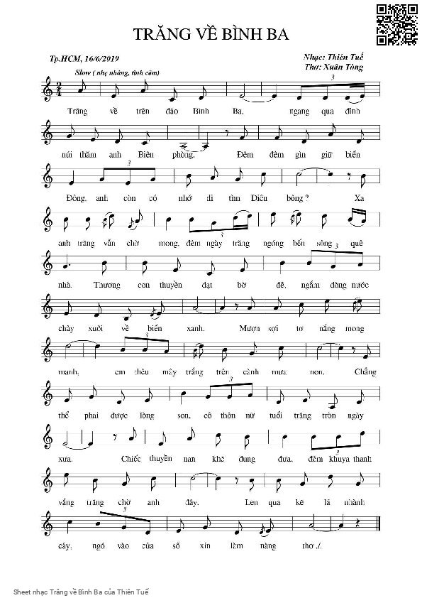 Page 1 of Sheet music PDF Trăng về Bình Ba - Thiên Tuế