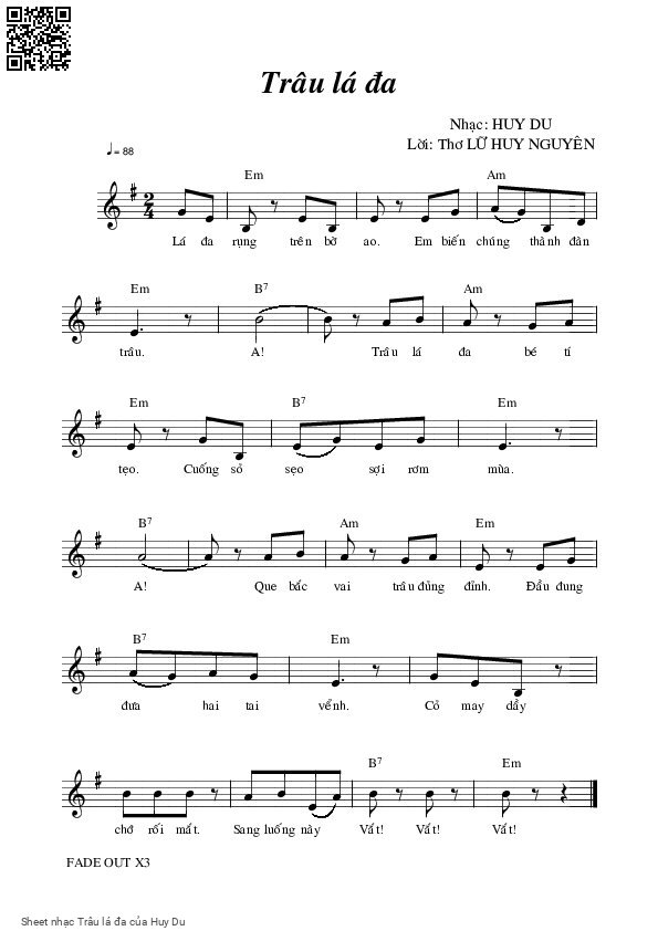 Sheet PDF of Trâu lá đa - Huy Du