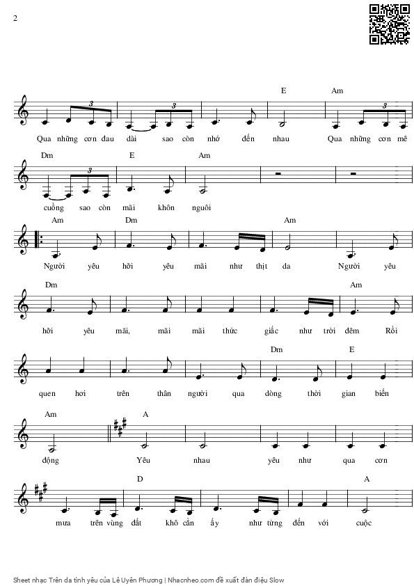 Page 2 of Sheet music PDF Trên da tình yêu - Lê Uyên Phương