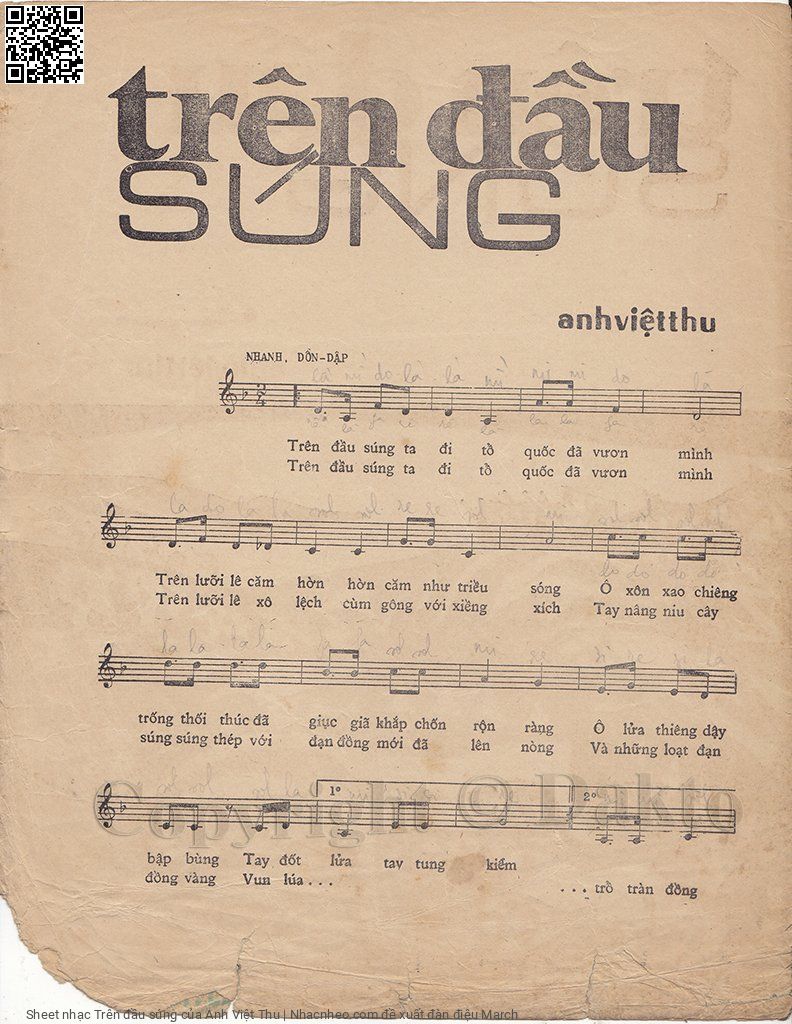 Page 2 of Sheet music PDF Trên đầu súng - Anh Việt Thu