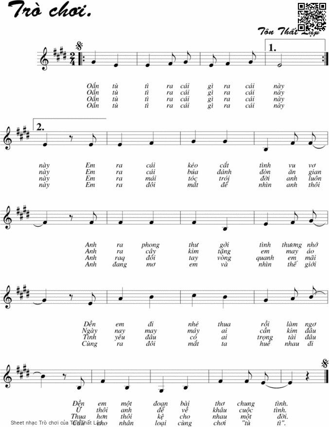 Sheet PDF of Trò chơi - Tôn Thất Lập