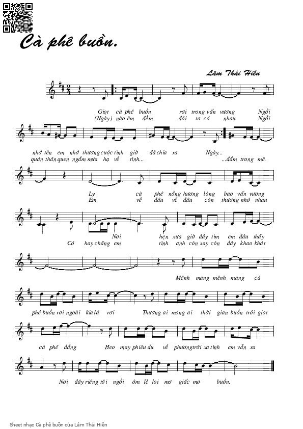 Sheet PDF of Cà phê buồn