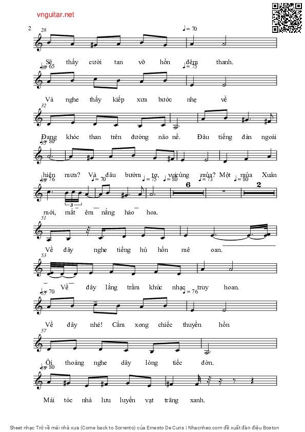 Page 2 of Sheet music PDF Trở về mái nhà xưa (Come back to Sorrento) - Ernesto De Curis