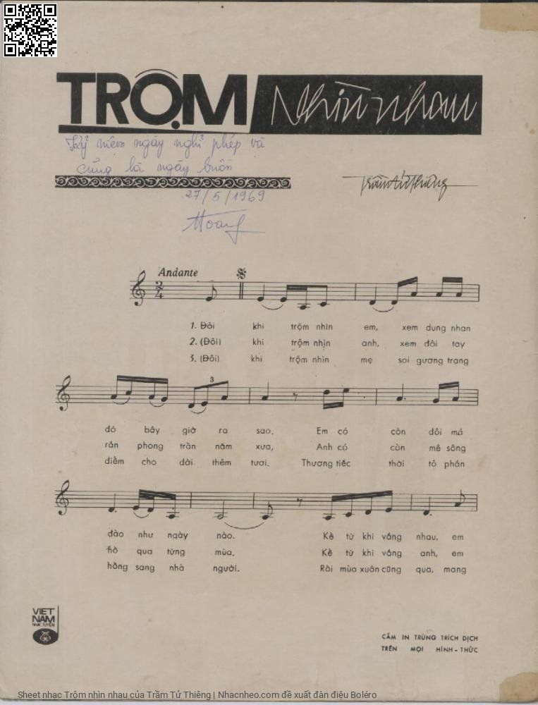Page 2 of Sheet music PDF Trộm nhìn nhau - Trầm Tử Thiêng