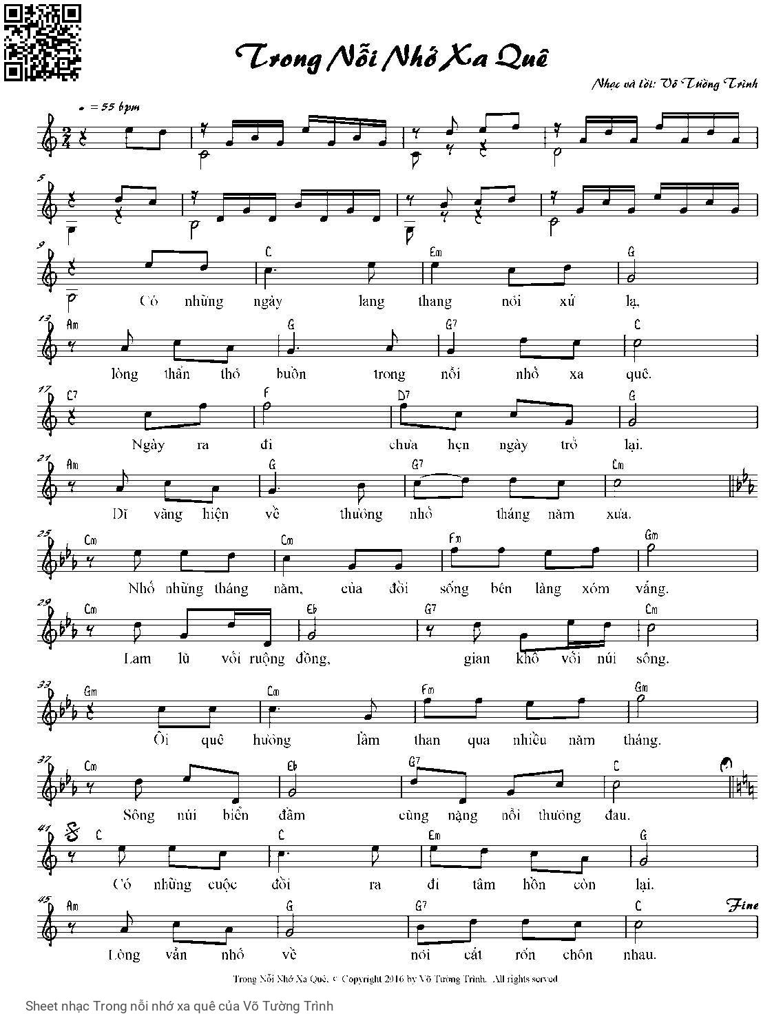 Sheet PDF of Trong nỗi nhớ xa quê