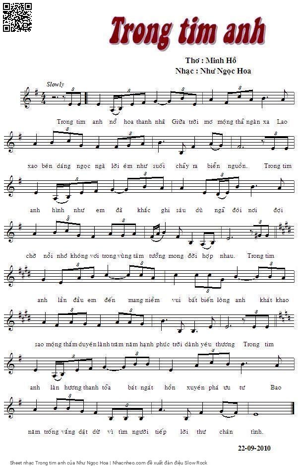 Sheet PDF of Trong tim anh - Như Ngọc Hoa