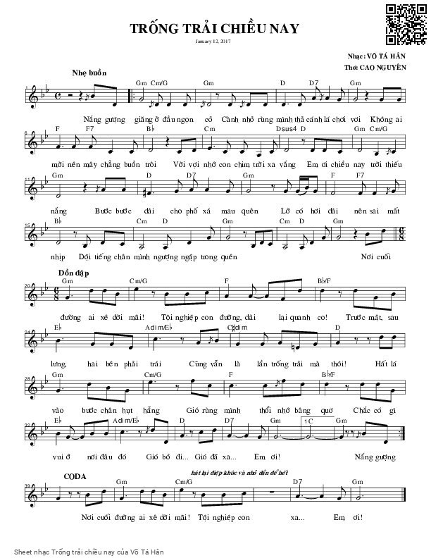 Sheet PDF of Trống trải chiều nay