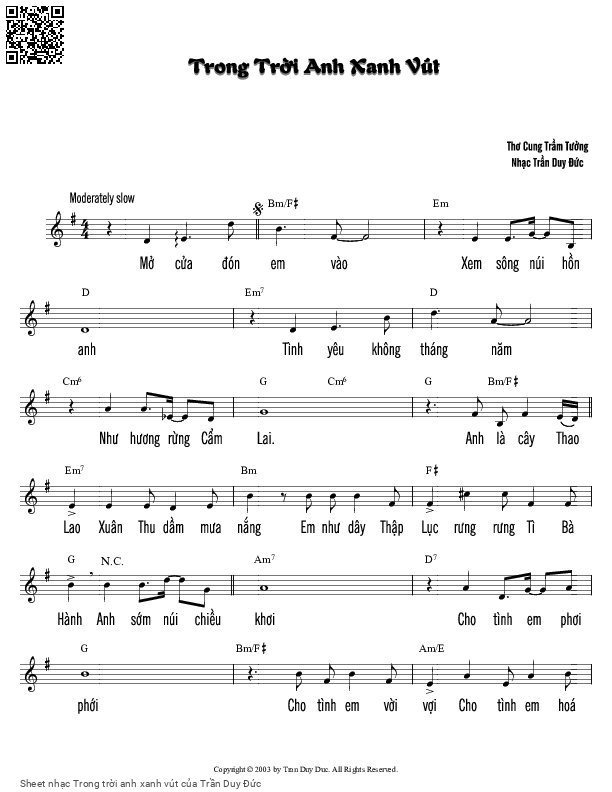 Sheet PDF of Trong trời anh xanh vút