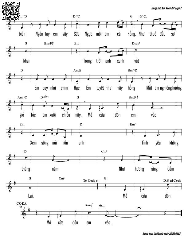 Page 2 of Sheet music PDF Trong trời anh xanh vút - Trần Duy Đức