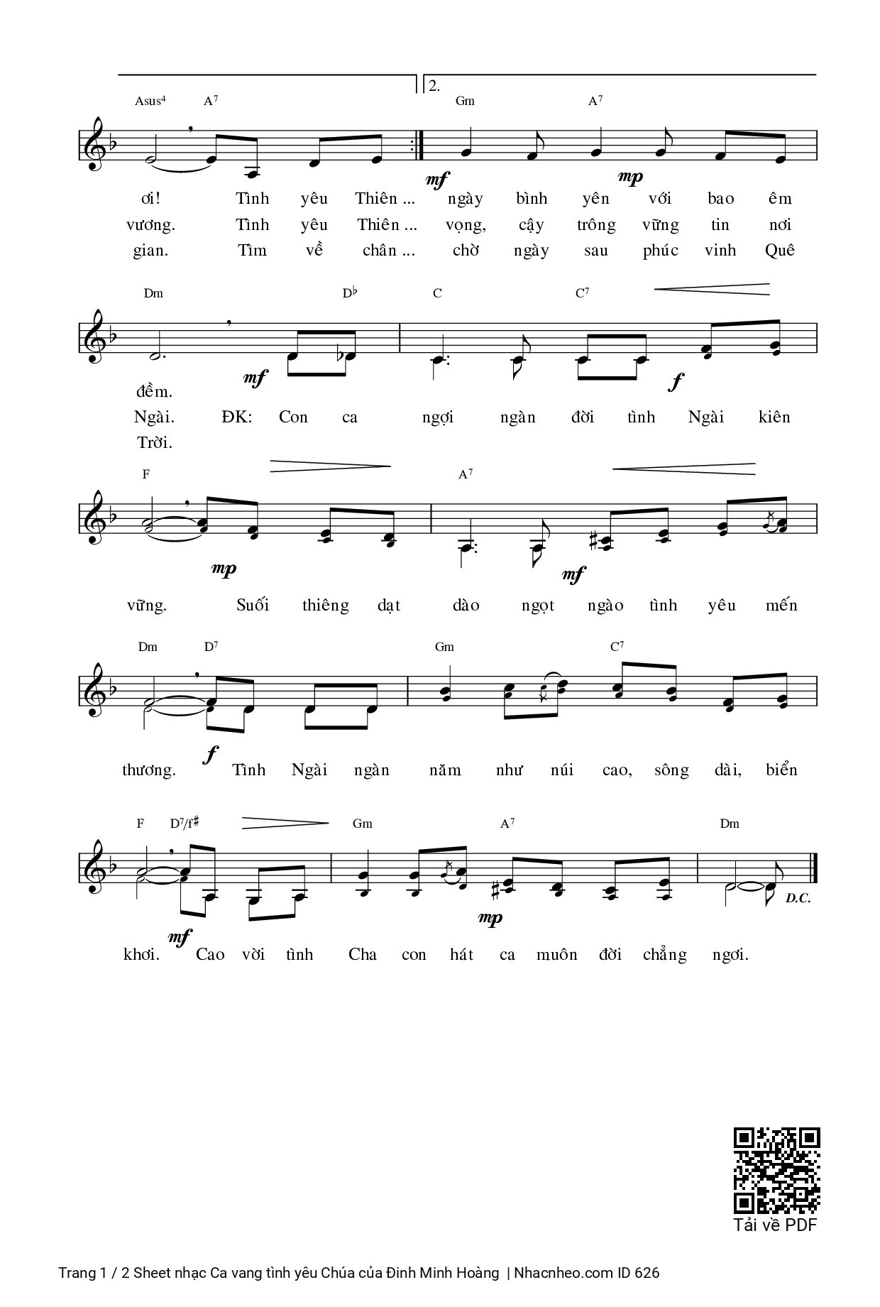 Page 2 of Sheet music PDF Ca vang tình yêu Chúa - Đinh Minh Hoàng