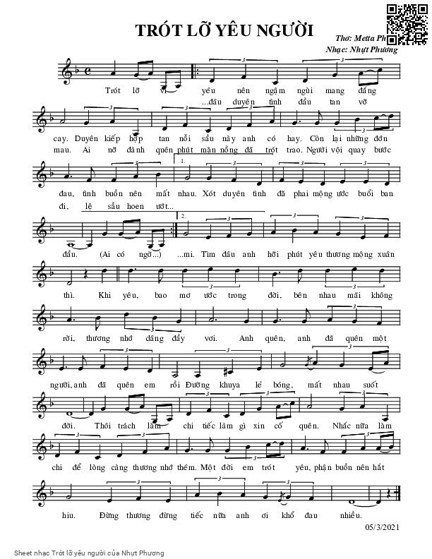 Sheet PDF of Trót lỡ yêu người