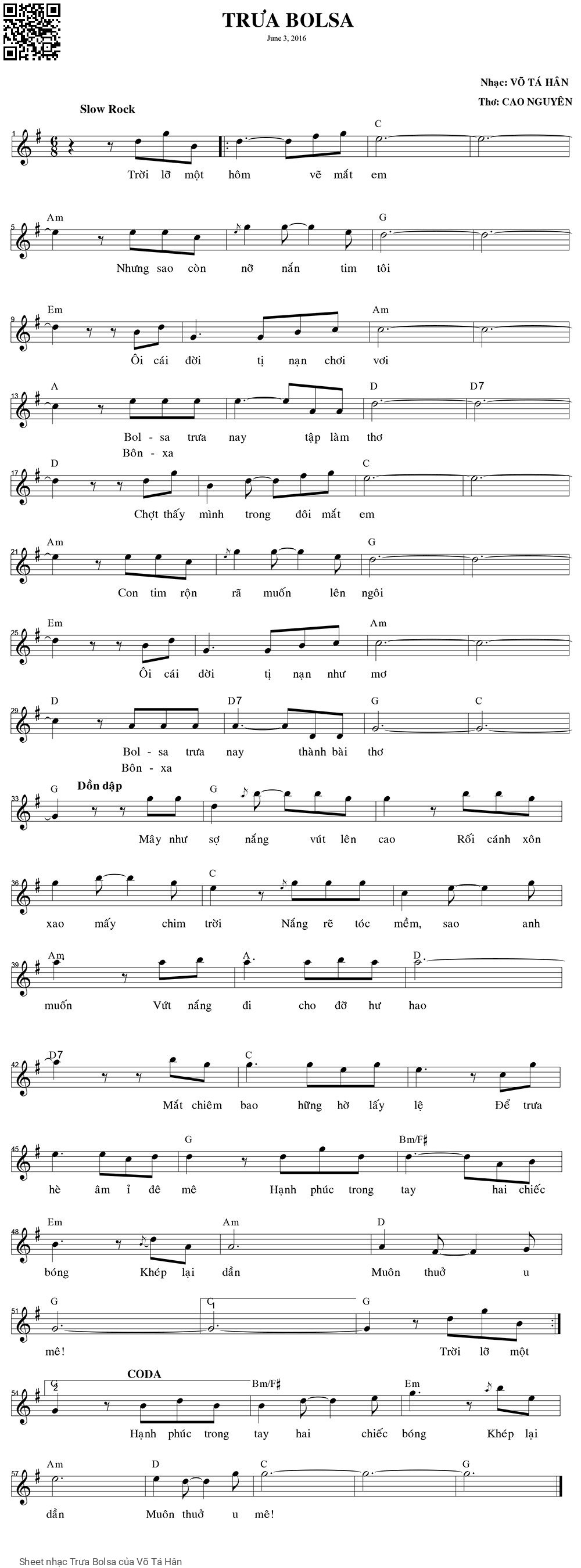 Sheet PDF of Trưa Bolsa - Võ Tá Hân