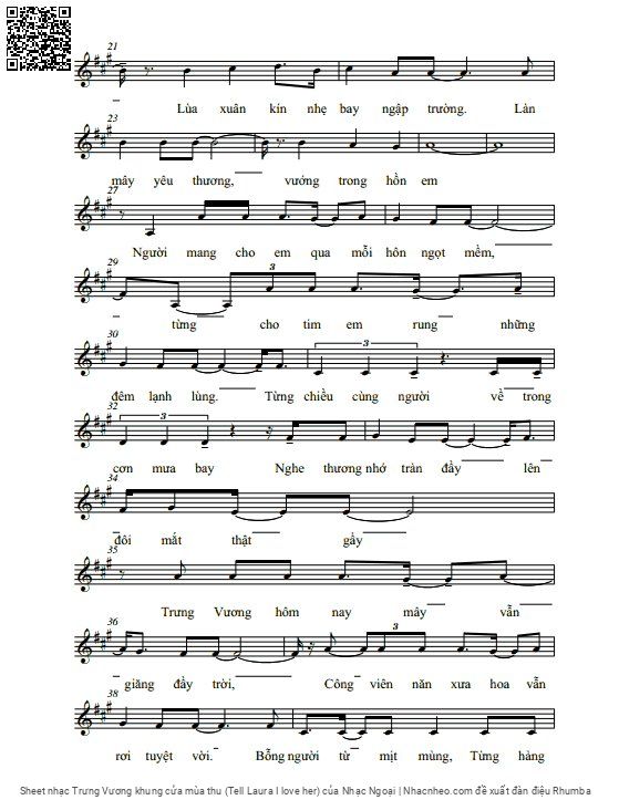 Page 2 of Sheet music PDF Trưng Vương khung cửa mùa thu (Tell Laura I love her) - Nhạc Ngoại
