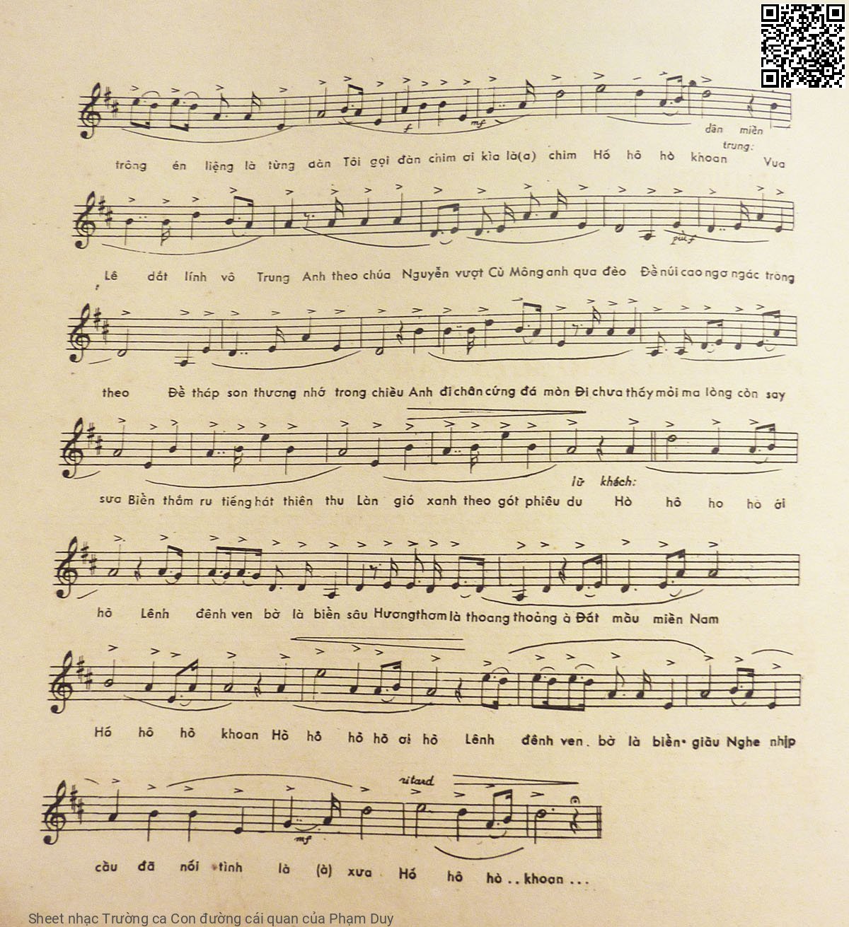 Page 2 of Sheet music PDF Trường ca Con đường cái quan - Phạm Duy