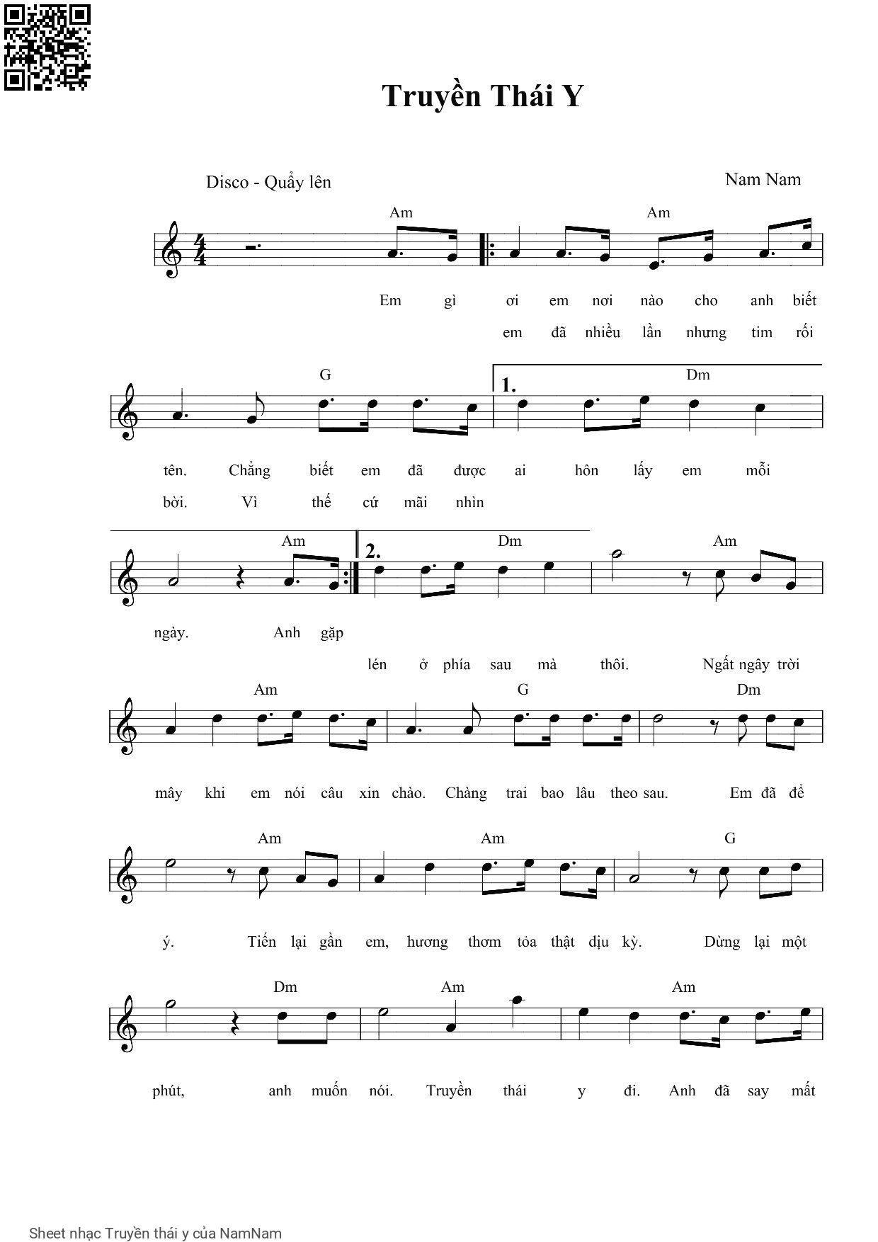 Page 1 of Sheet music PDF Truyền thái y - NamNam