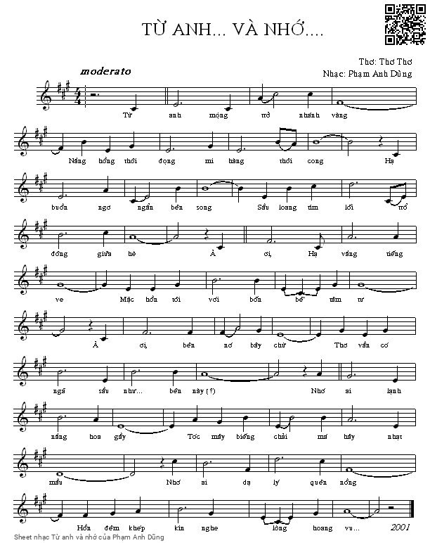 Page 1 of Sheet music PDF Từ anh và nhớ - Phạm Anh Dũng