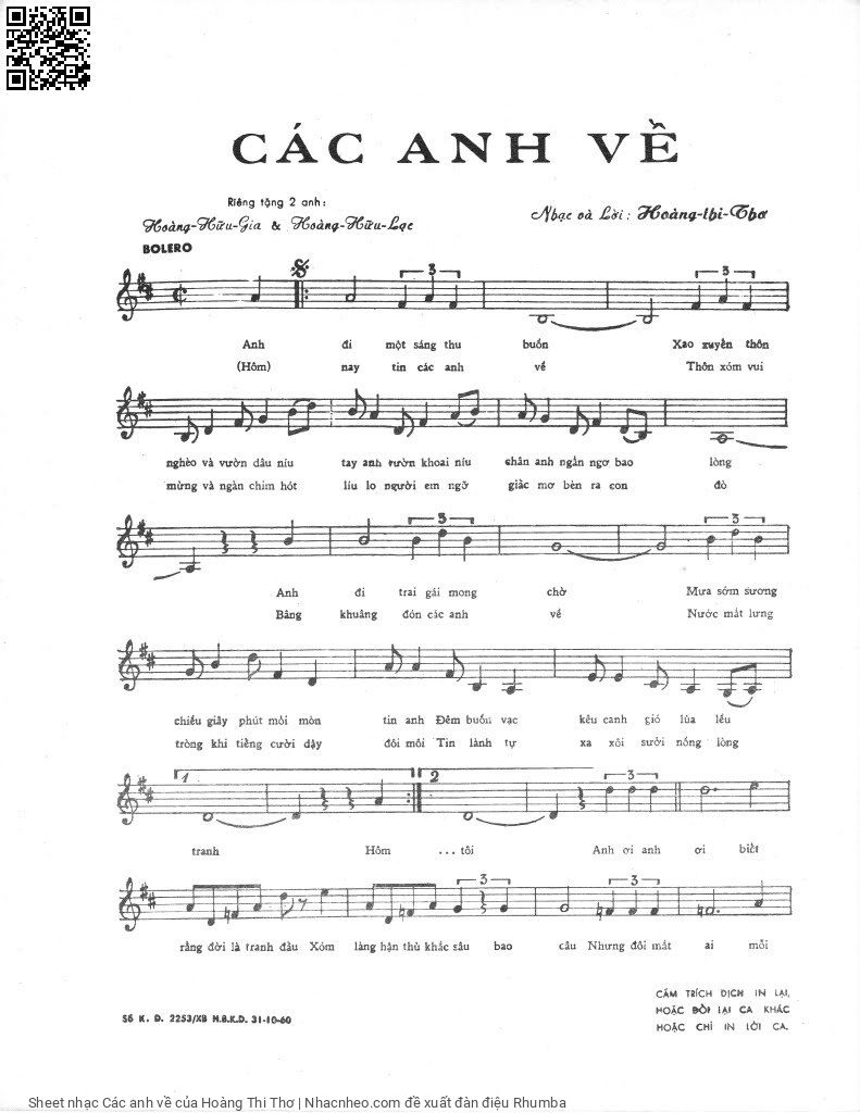 Page 2 of Sheet music PDF Các anh về - Hoàng Thi Thơ