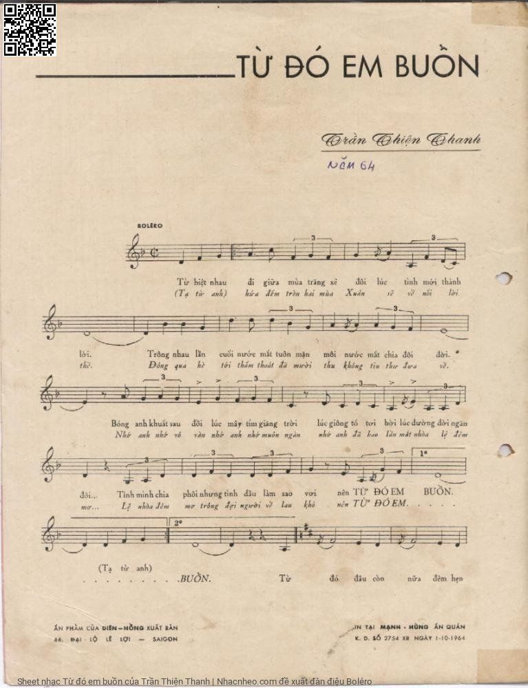 Page 2 of Sheet music PDF Từ đó em buồn - Trần Thiện Thanh