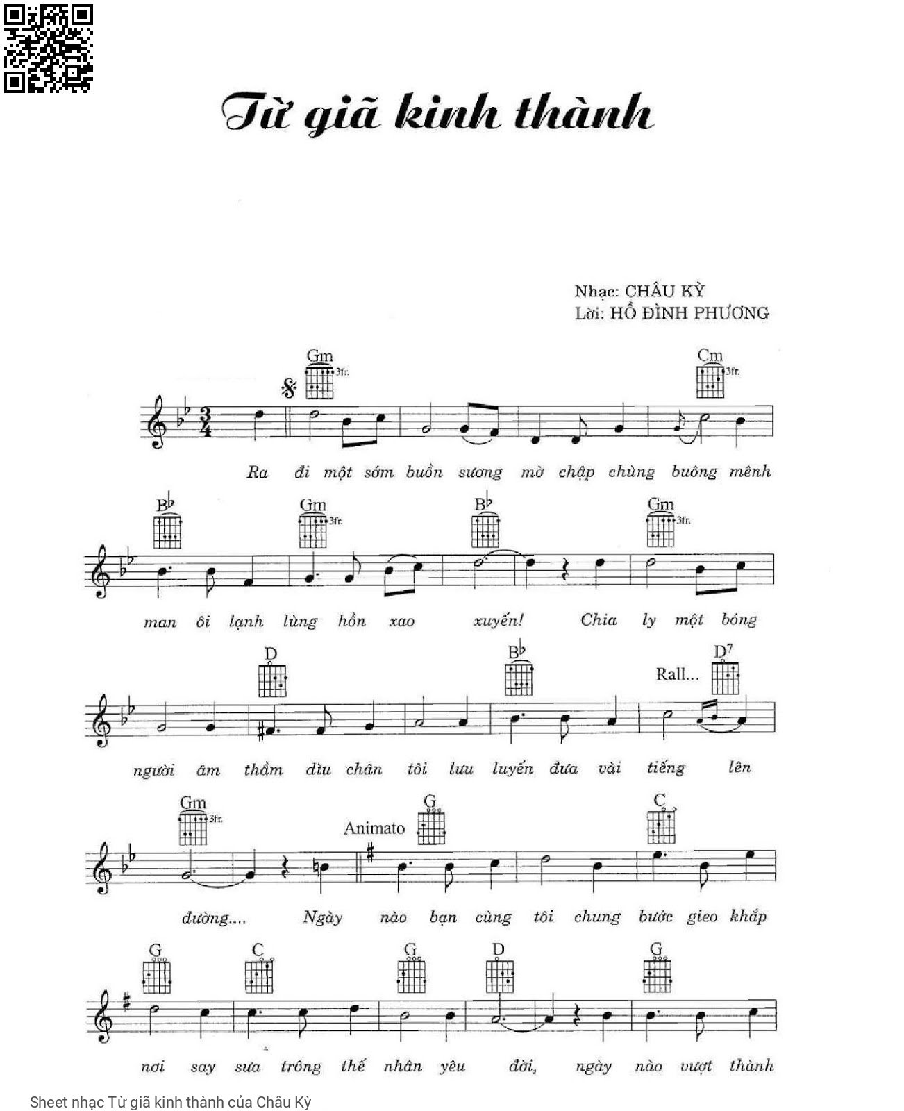 Page 1 of Sheet music PDF Từ giã kinh thành - Châu Kỳ