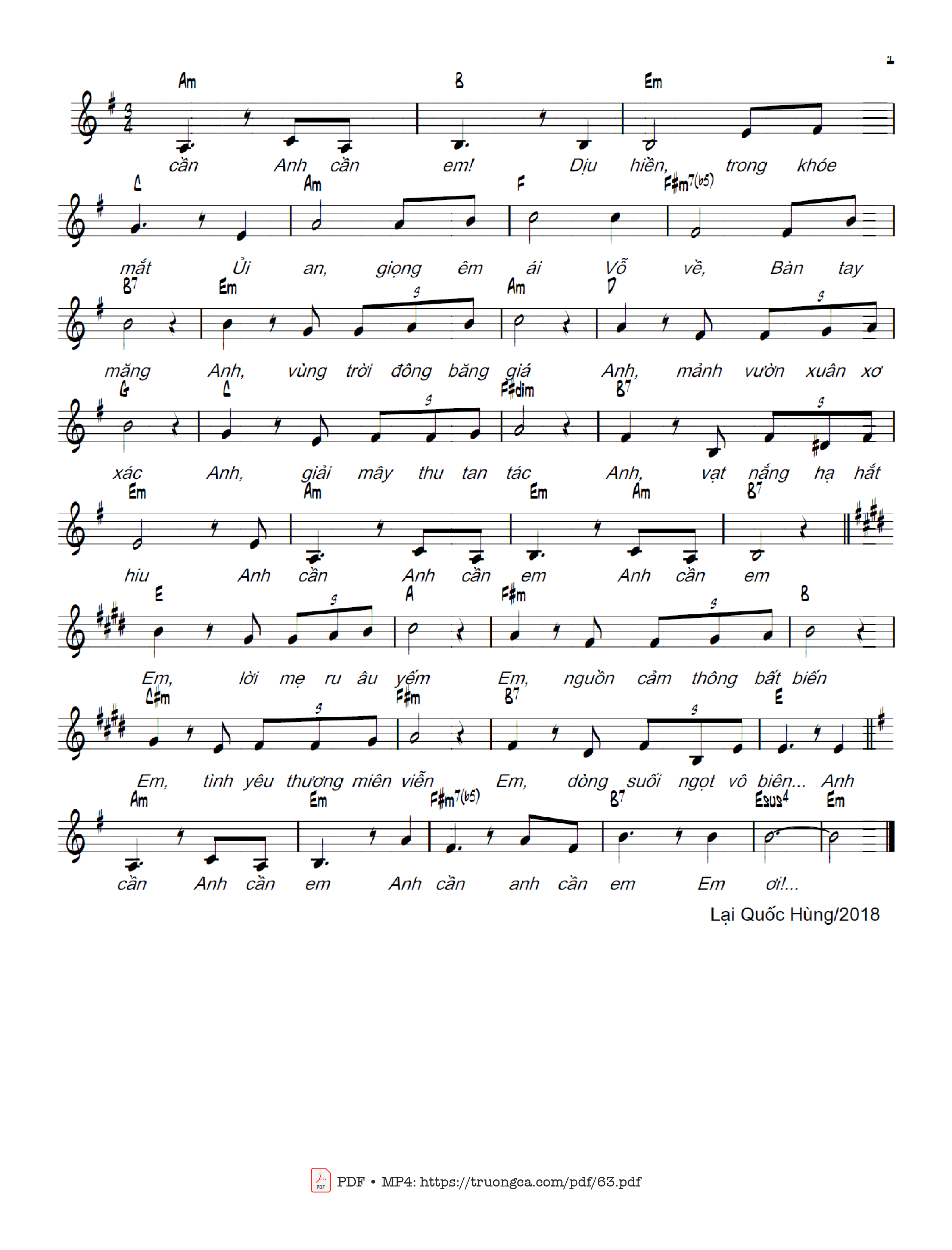Page 4 of Sheet music PDF Anh cần em - Lại Quốc Hùng