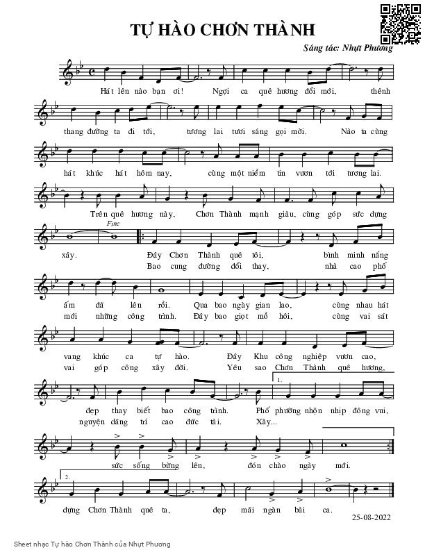 Page 1 of Sheet music PDF Tự hào Chơn Thành - Nhựt Phương