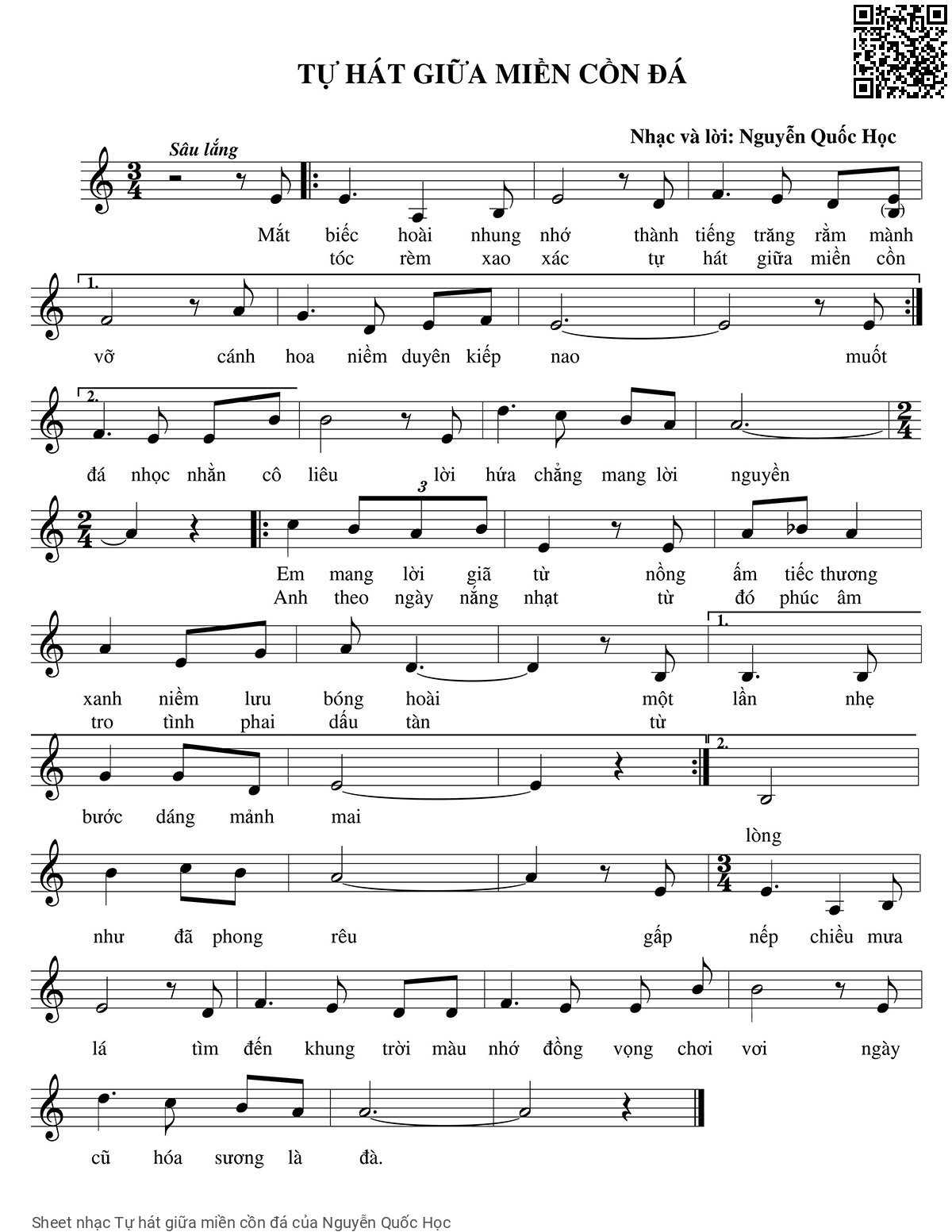 Page 1 of Sheet music PDF Tự hát giữa miền cồn đá - Nguyễn Quốc Học