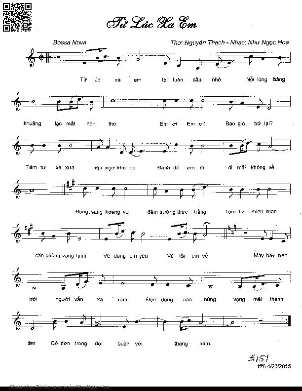 Page 1 of Sheet music PDF Từ lúc xa em - Như Ngọc Hoa
