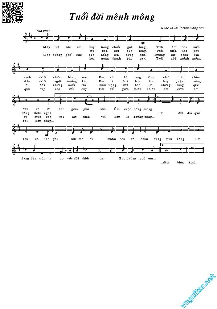 Page 2 of Sheet music PDF Tuổi đời mênh mông - Trịnh Công Sơn