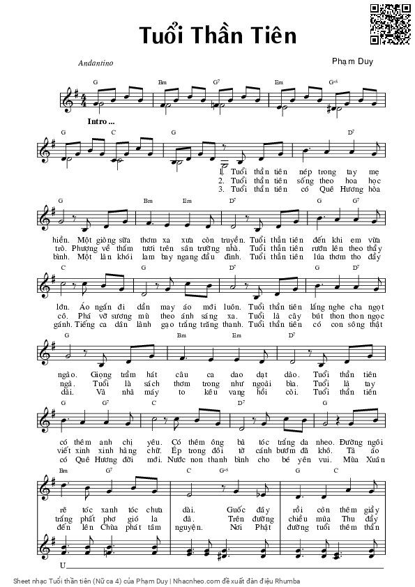 Page 1 of Sheet music PDF Tuổi thần tiên (Nữ ca 4) - Phạm Duy
