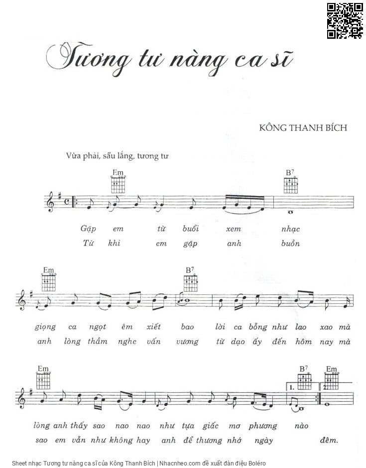 Page 1 of Sheet music PDF Tương tư nàng ca sĩ - Kông Thanh Bích