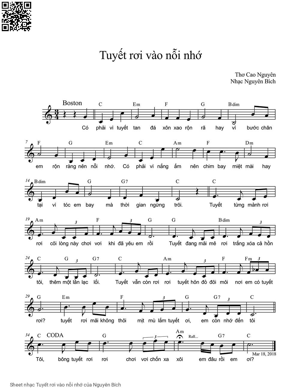 Sheet PDF of Tuyết rơi vào nỗi nhớ