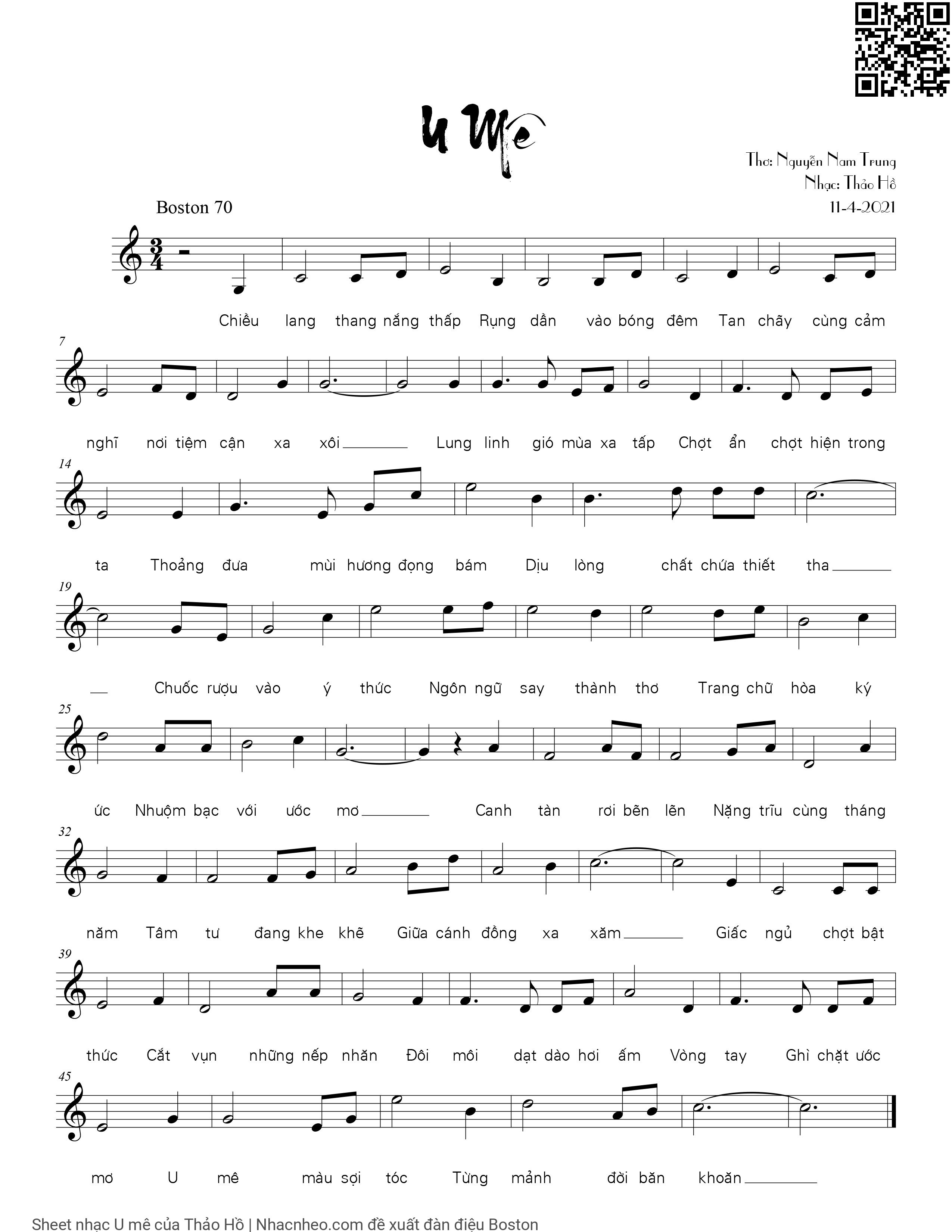 Page 1 of Sheet music PDF U mê - Thảo Hồ