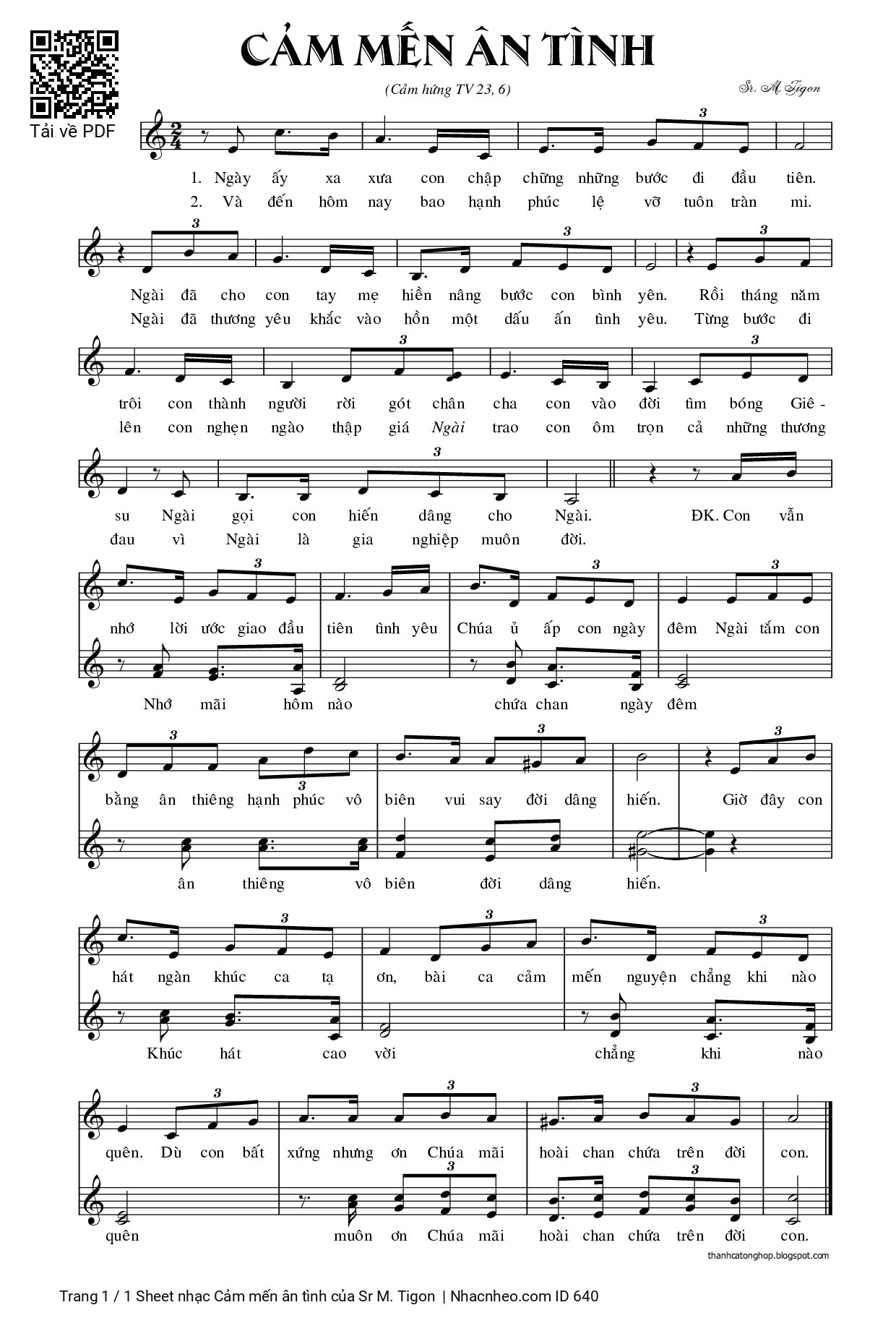 Sheet PDF of Cảm mến ân tình