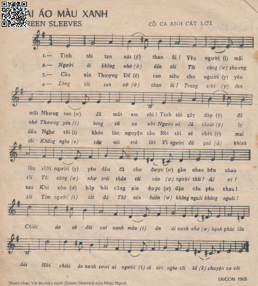 Sheet PDF of Vai áo màu xanh (Green Sleeves)