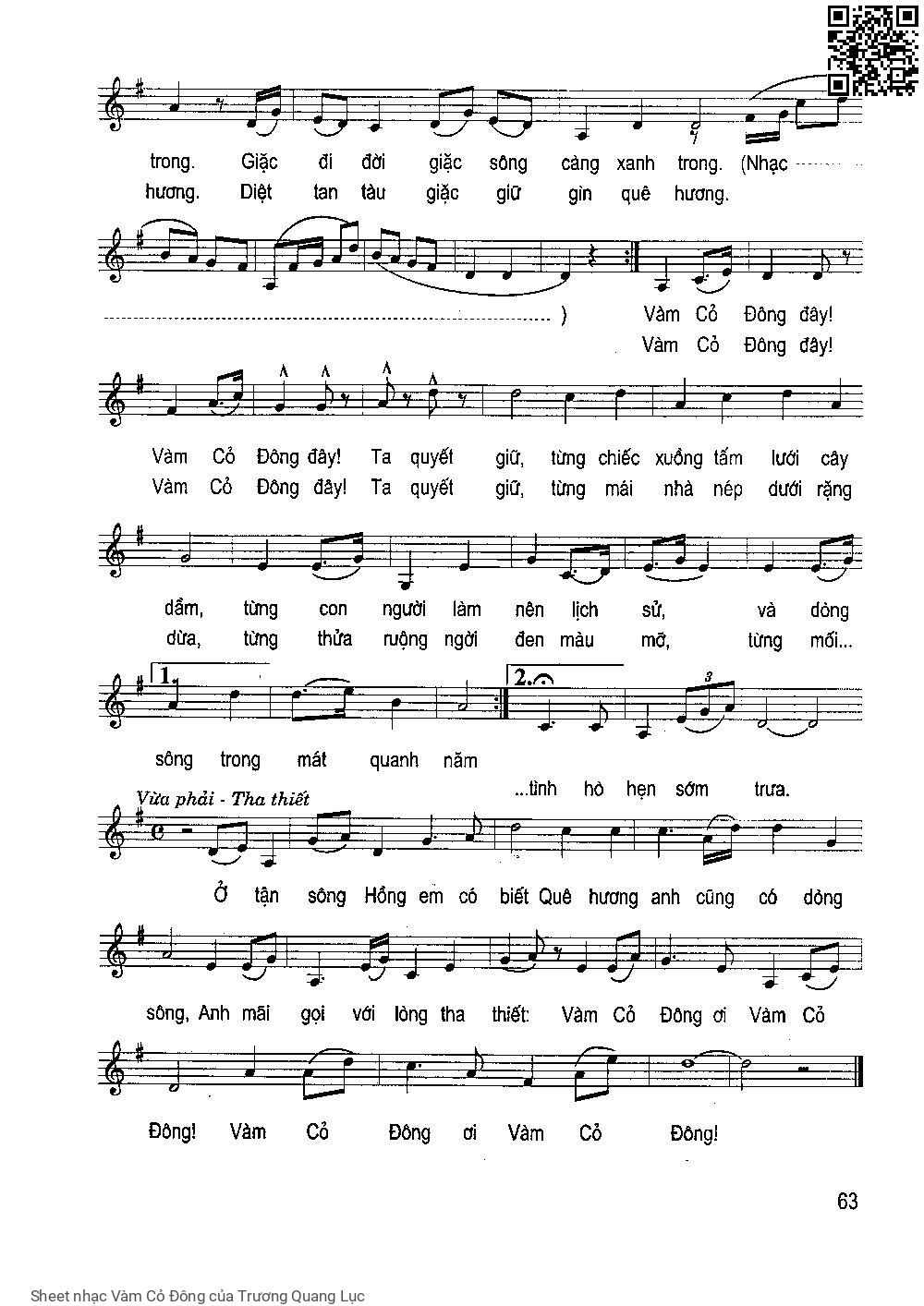 Page 2 of Sheet music PDF Vàm Cỏ Đông - Trương Quang Lục