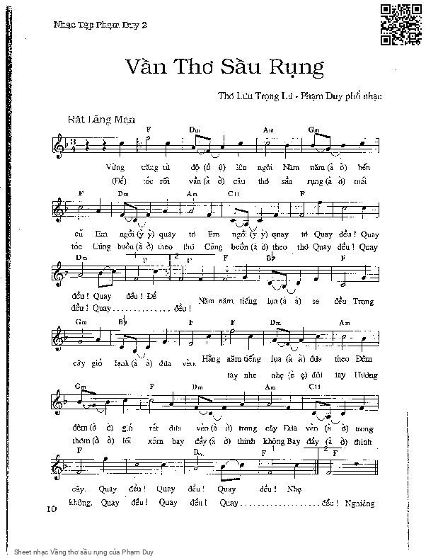 Page 1 of Sheet music PDF Vầng thơ sầu rụng - Phạm Duy