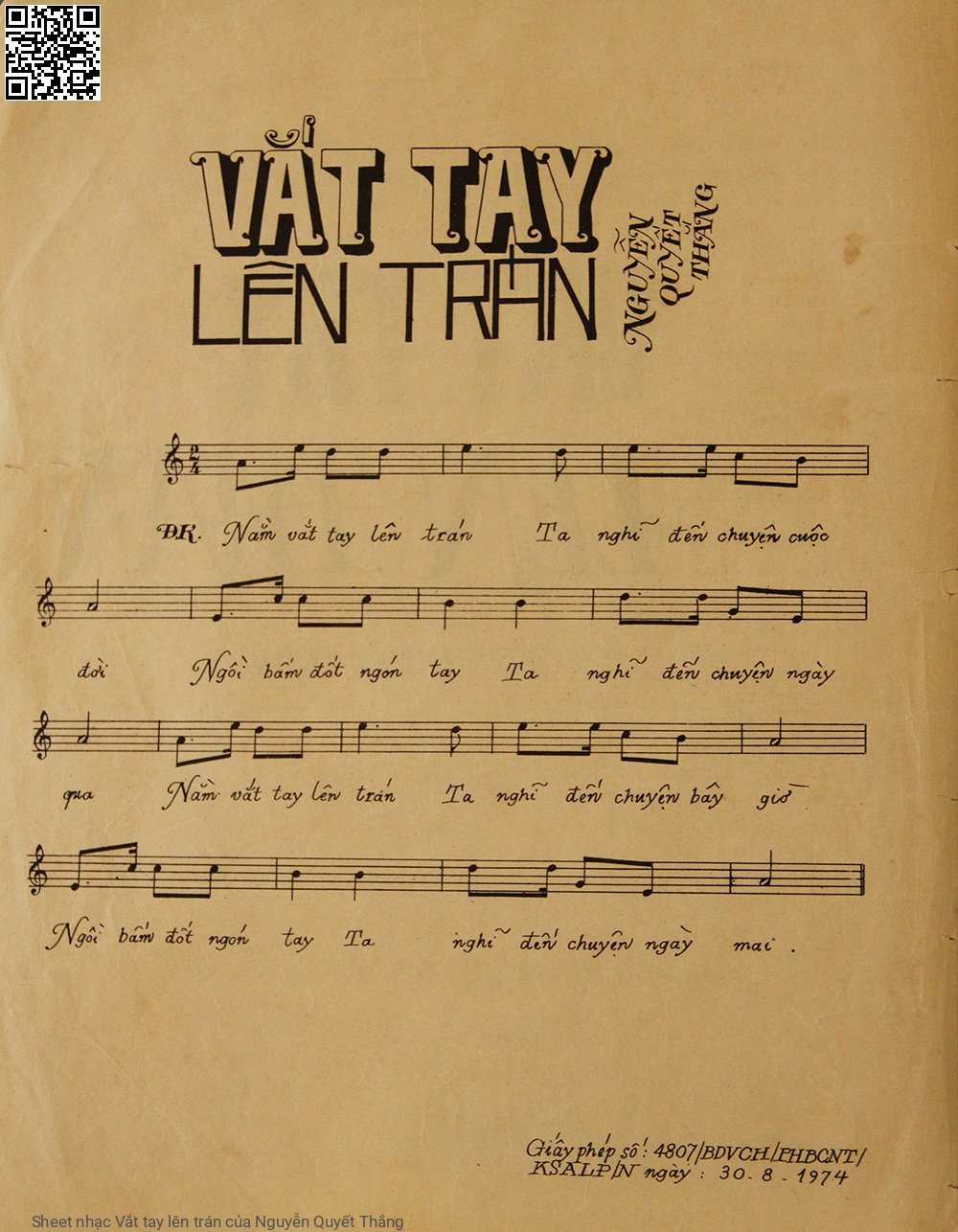Page 2 of Sheet music PDF Vắt tay lên trán - Nguyễn Quyết Thắng