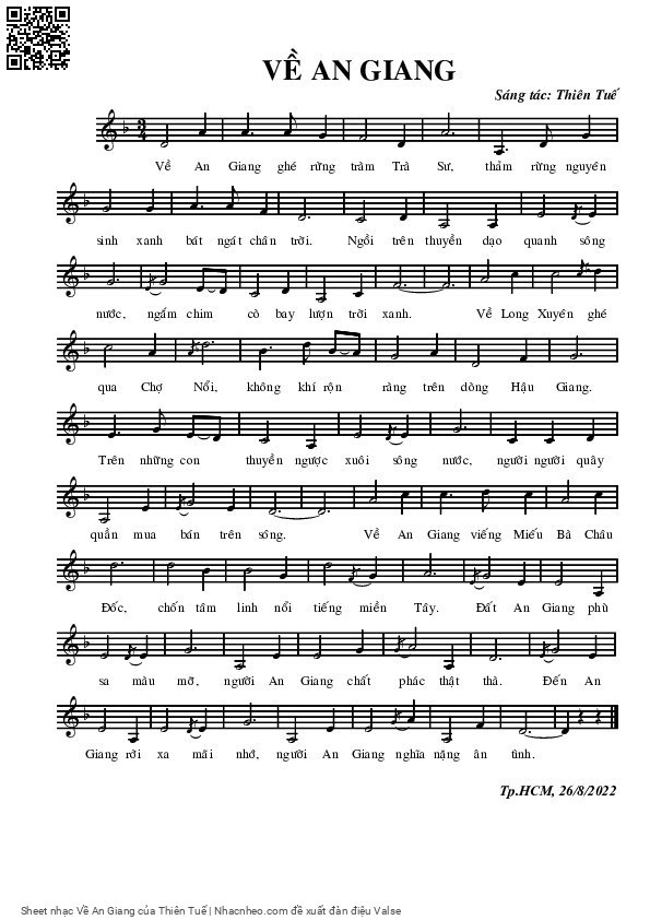 Sheet PDF of Về An Giang - Thiên Tuế