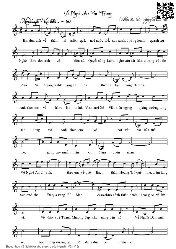 Sheet PDF of Về Nghệ An yêu thương
