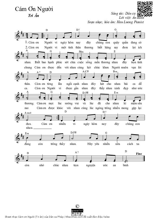 Sheet PDF of Cám ơn Người (Tri ân)