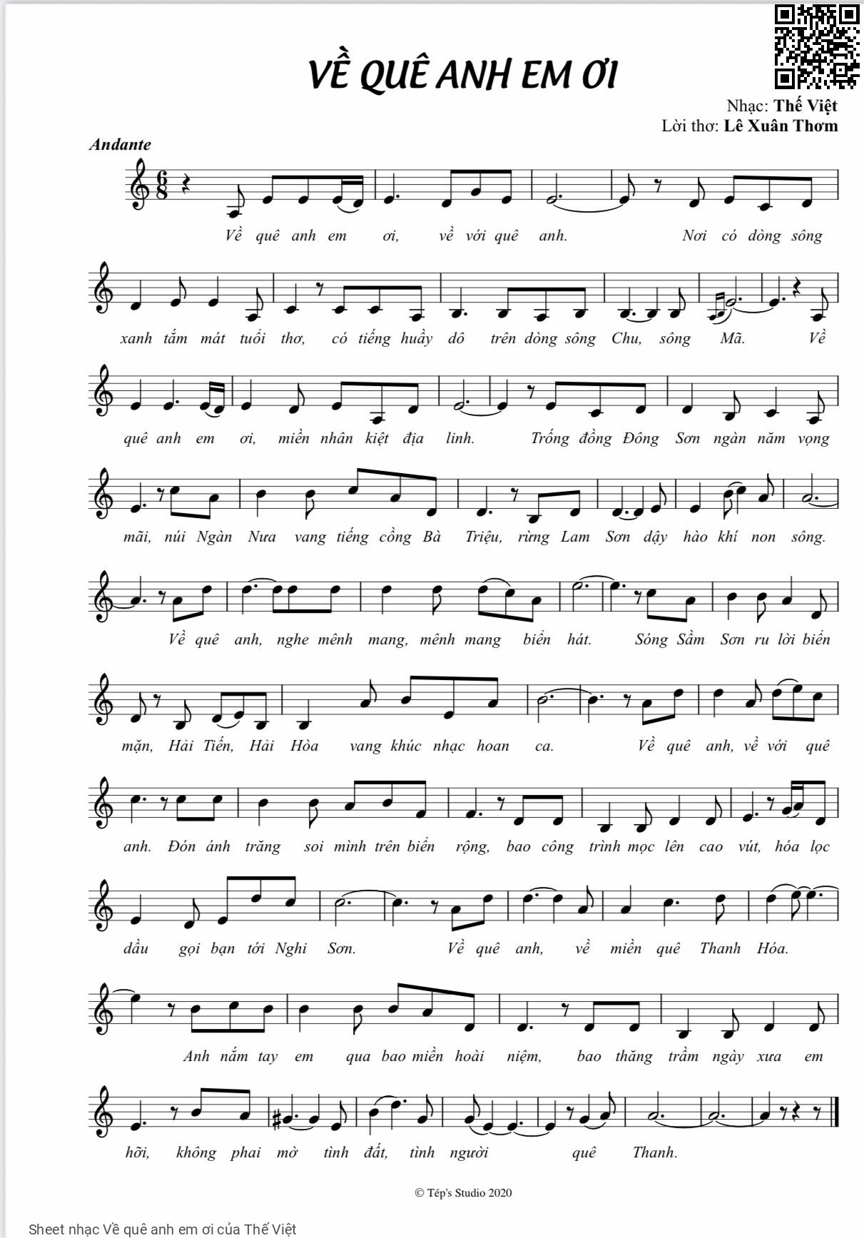 Sheet PDF of Về quê anh em ơi