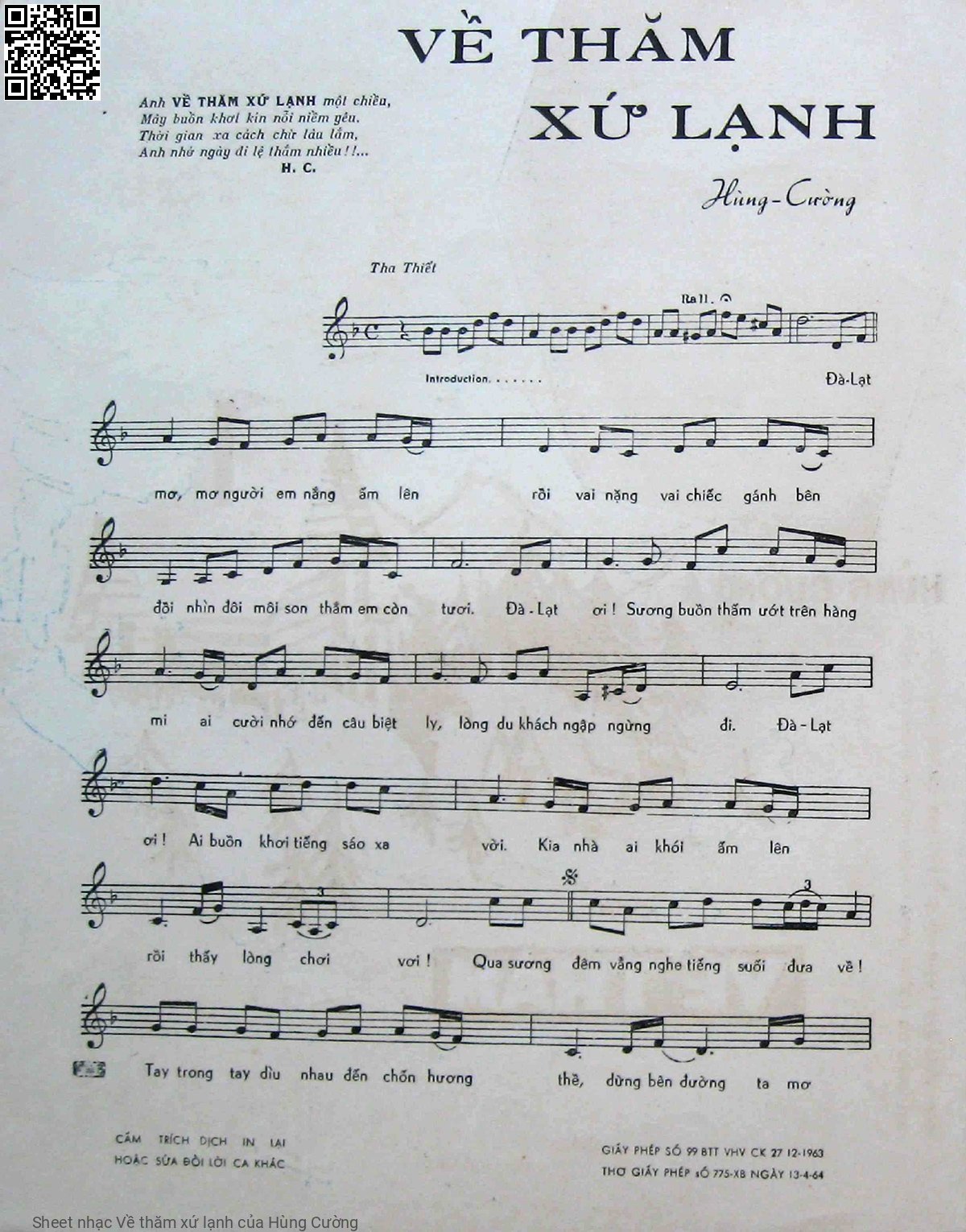 Page 2 of Sheet music PDF Về thăm xứ lạnh - Hùng Cường