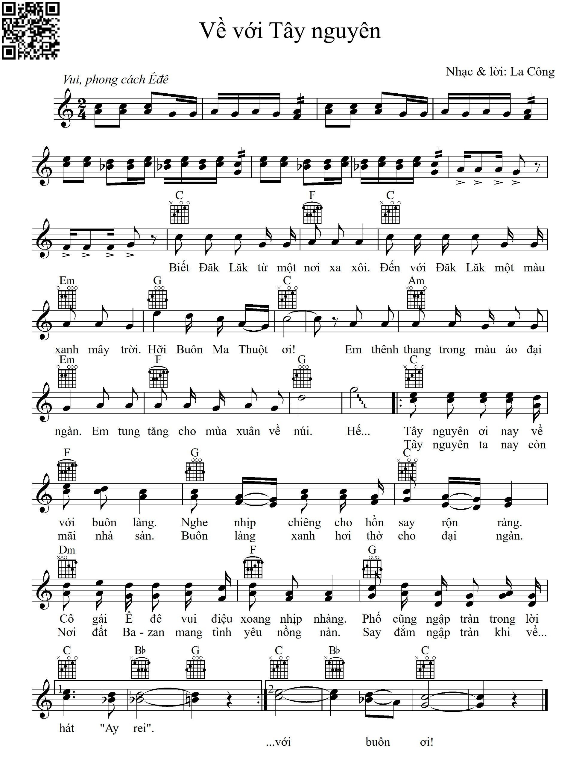 Page 2 of Sheet music PDF Về với Tây Nguyên - La Công