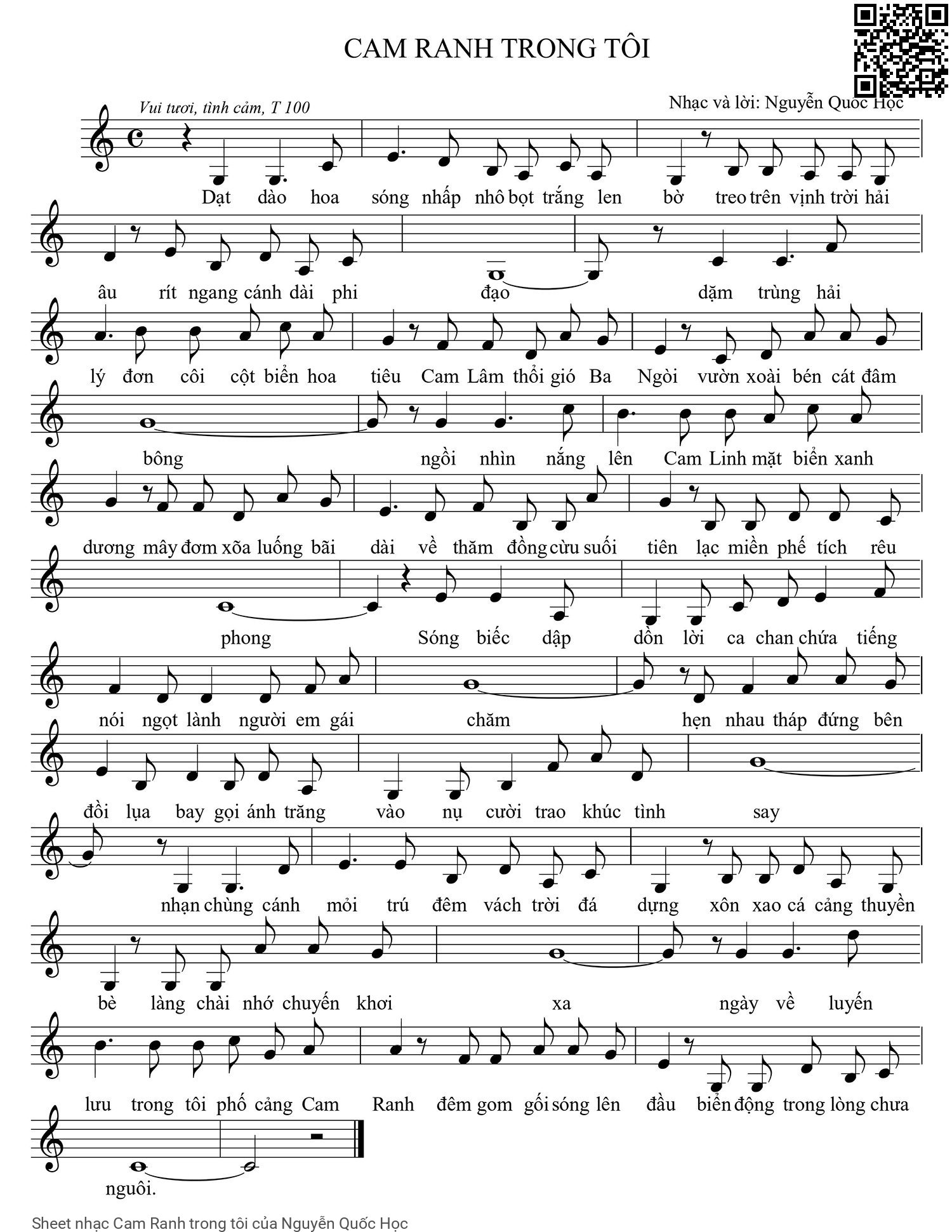 Page 1 of Sheet music PDF Cam Ranh trong tôi - Nguyễn Quốc Học