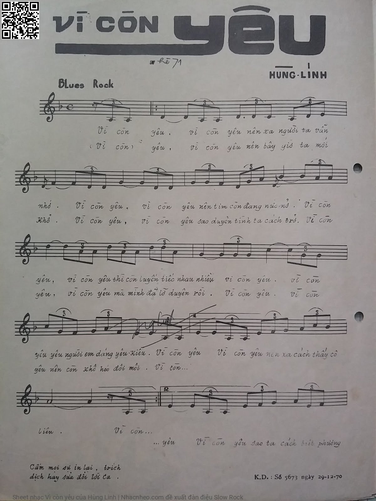 Page 2 of Sheet music PDF Vì còn yêu - Hùng Linh