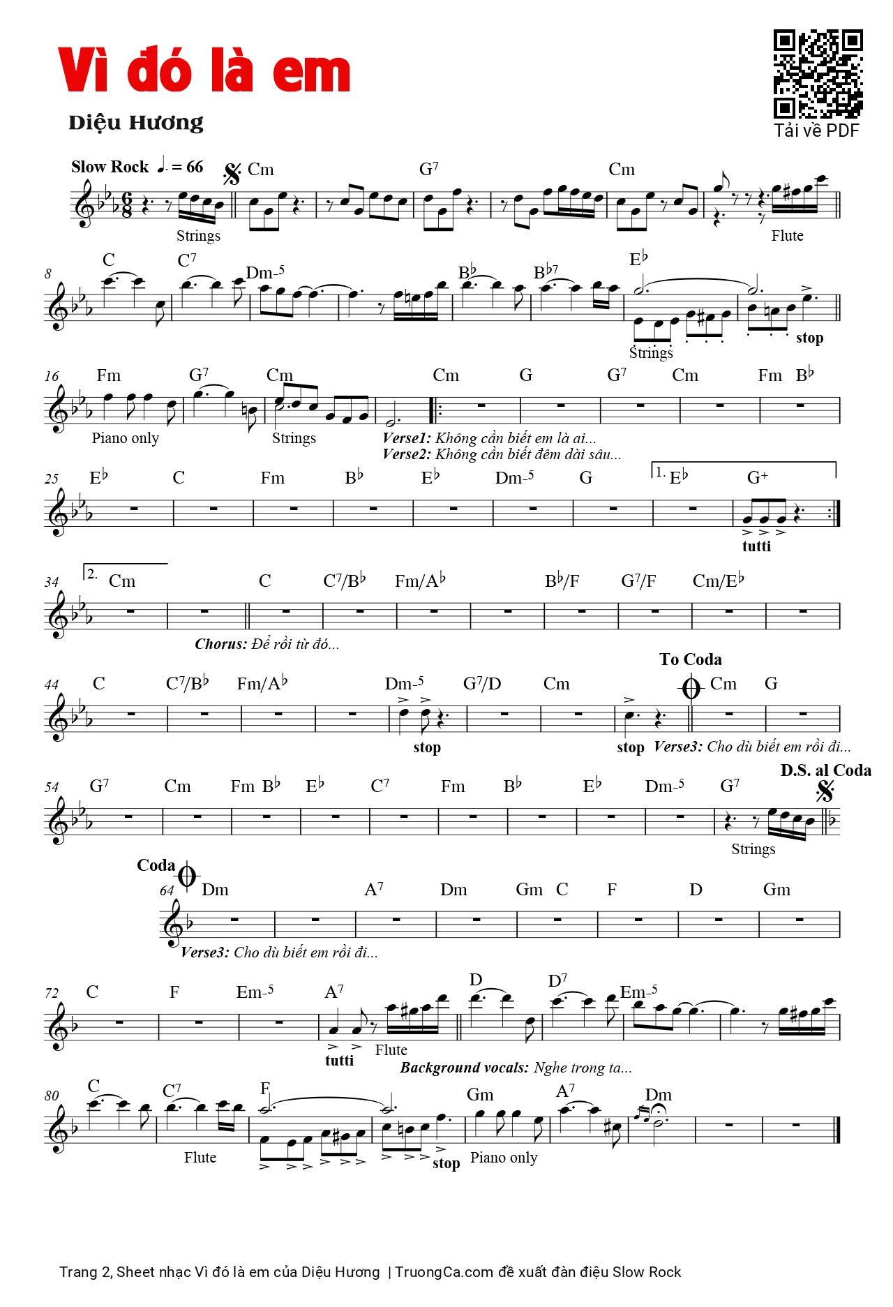 Page 2 of Sheet music PDF Vì đó là em - Diệu Hương