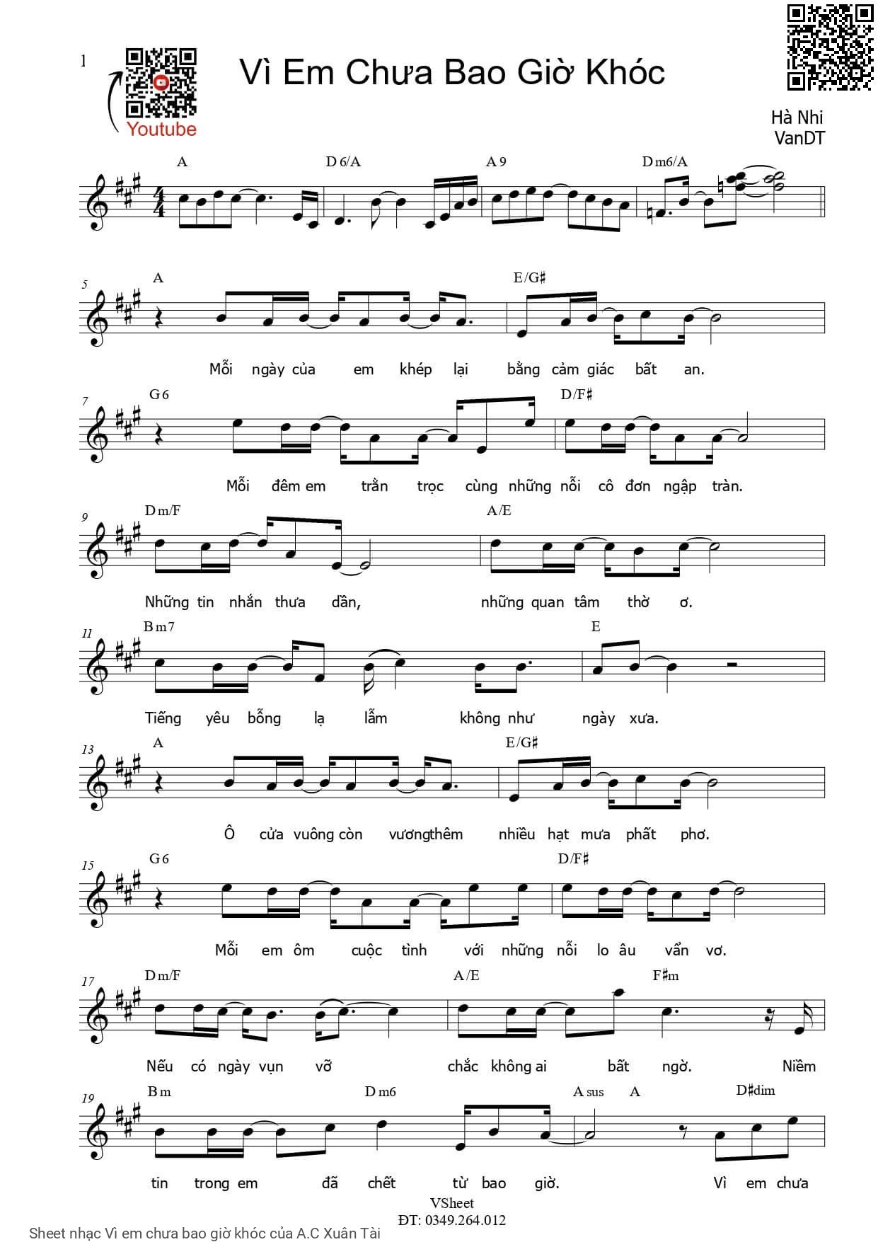 Page 1 of Sheet music PDF Vì em chưa bao giờ khóc - A.C Xuân Tài